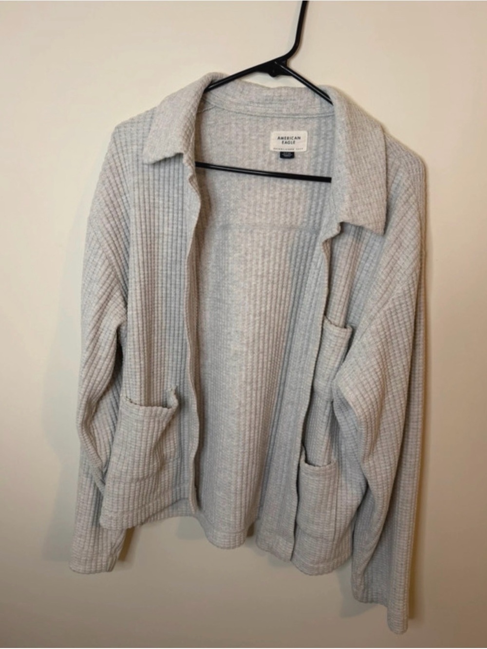 American‎ Eagle Heather Gray Ribbed Open-Front Cardigan
